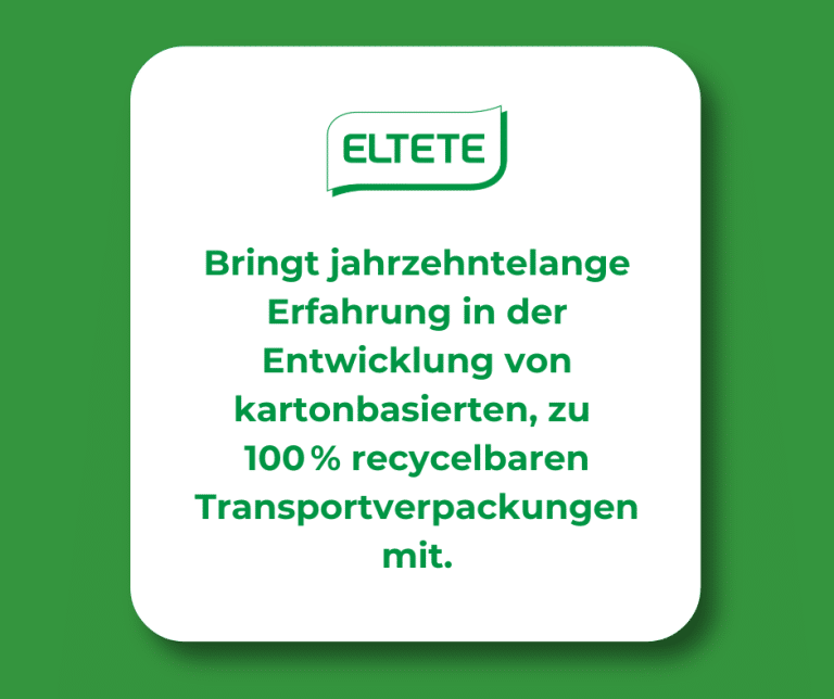 Eltete TPM bringt jahrzehntelange Erfahrung in der Entwicklung von kartonbasierten, zu 100 % recycelbaren Transportverpackungen mit.